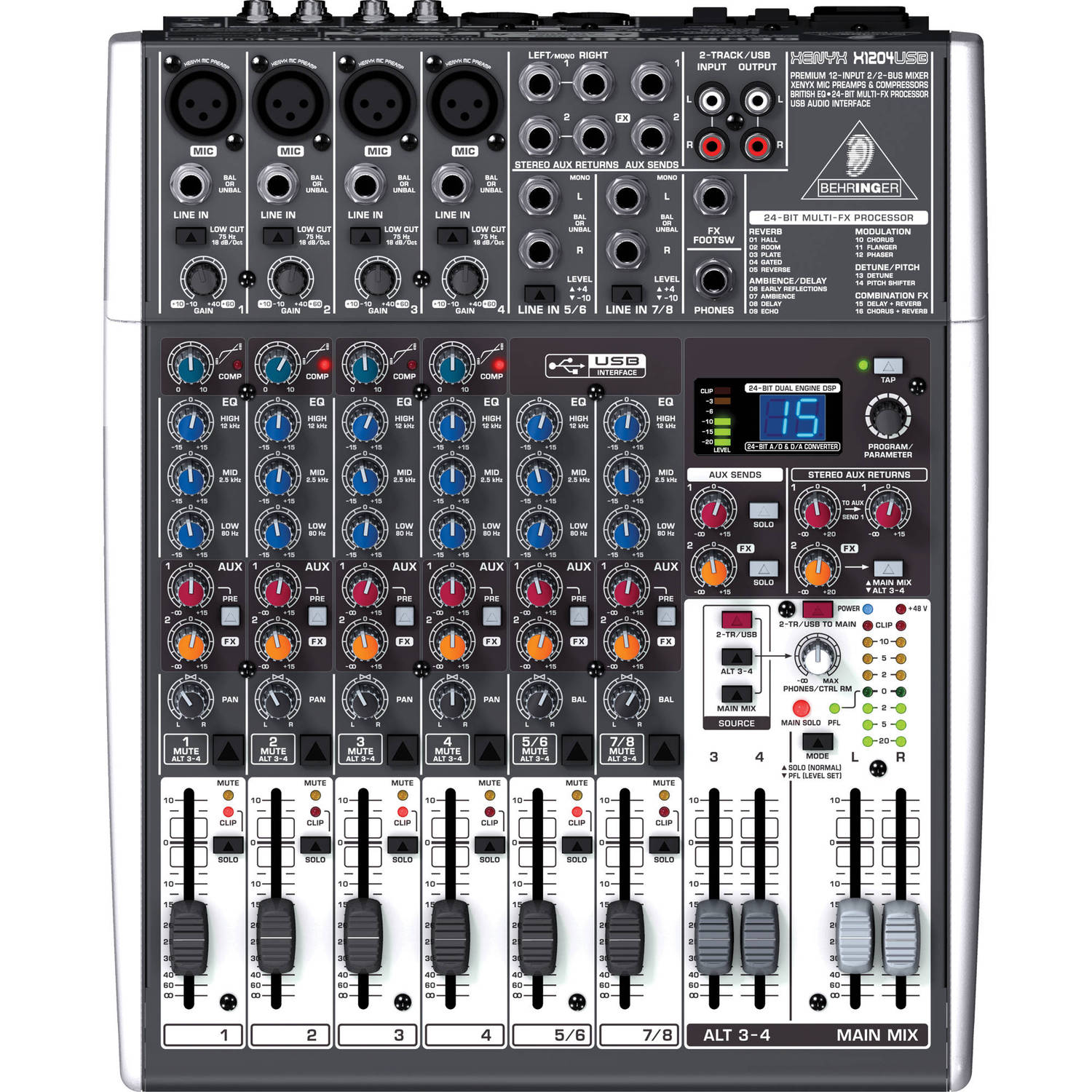Behringer XENYX X1204USB - 12-Input USB Audio Mixer with Effects >