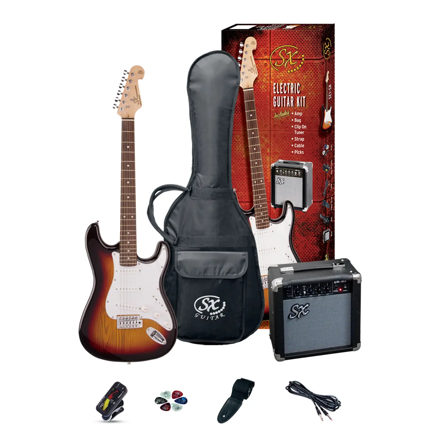 Sx 3/4 strat electric guitar pack - red Sx strat electric guitar pack - sunburst