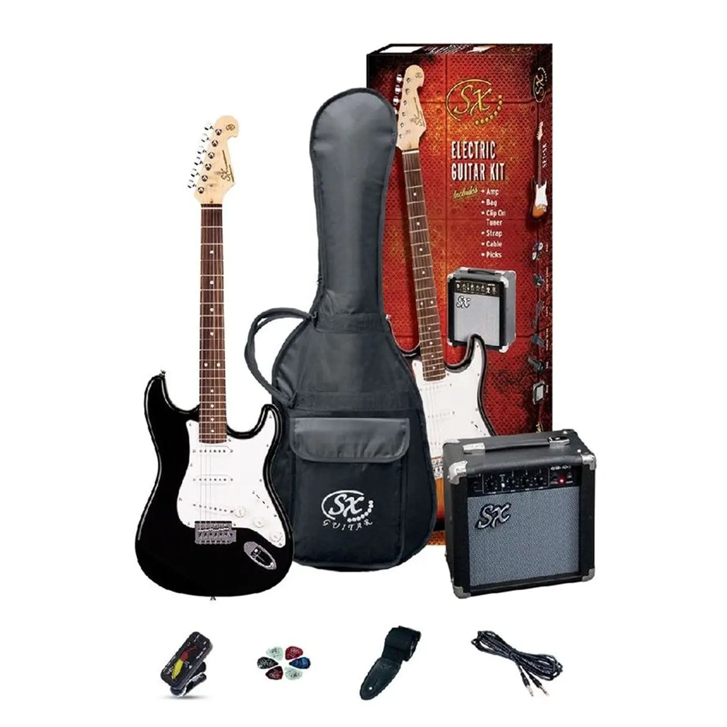 Sx strat electric guitar pack - white Sx 3/4 strat electric guitar pack - black