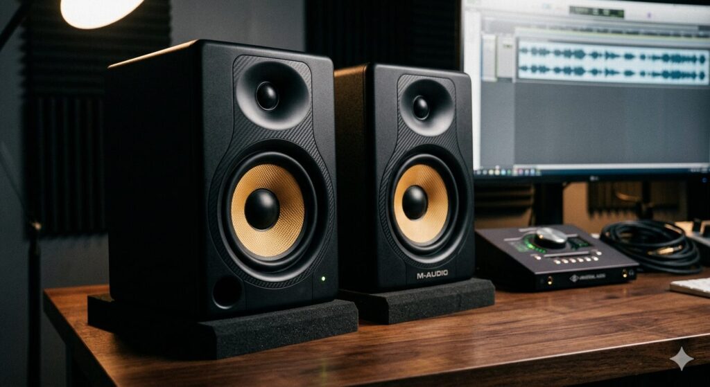 M-audio forty sixty studio monitors at ion audio visual