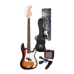 SX SB2 Precision Electric Bass Guitar Pack - Sunburst